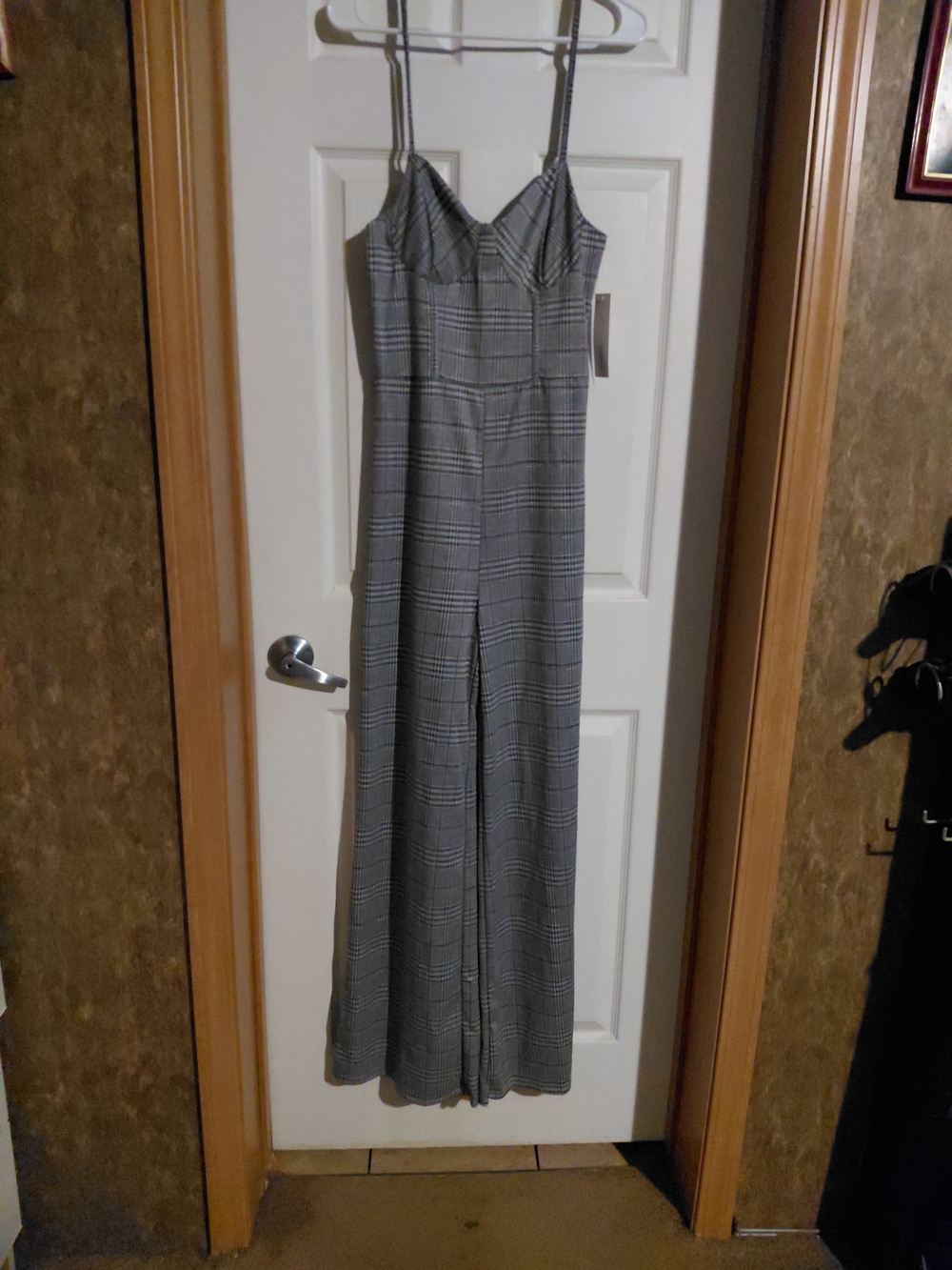 Los Angeles Apparel Gray Plaid Wide-Leg Spaghetti Strap Jumpsuit